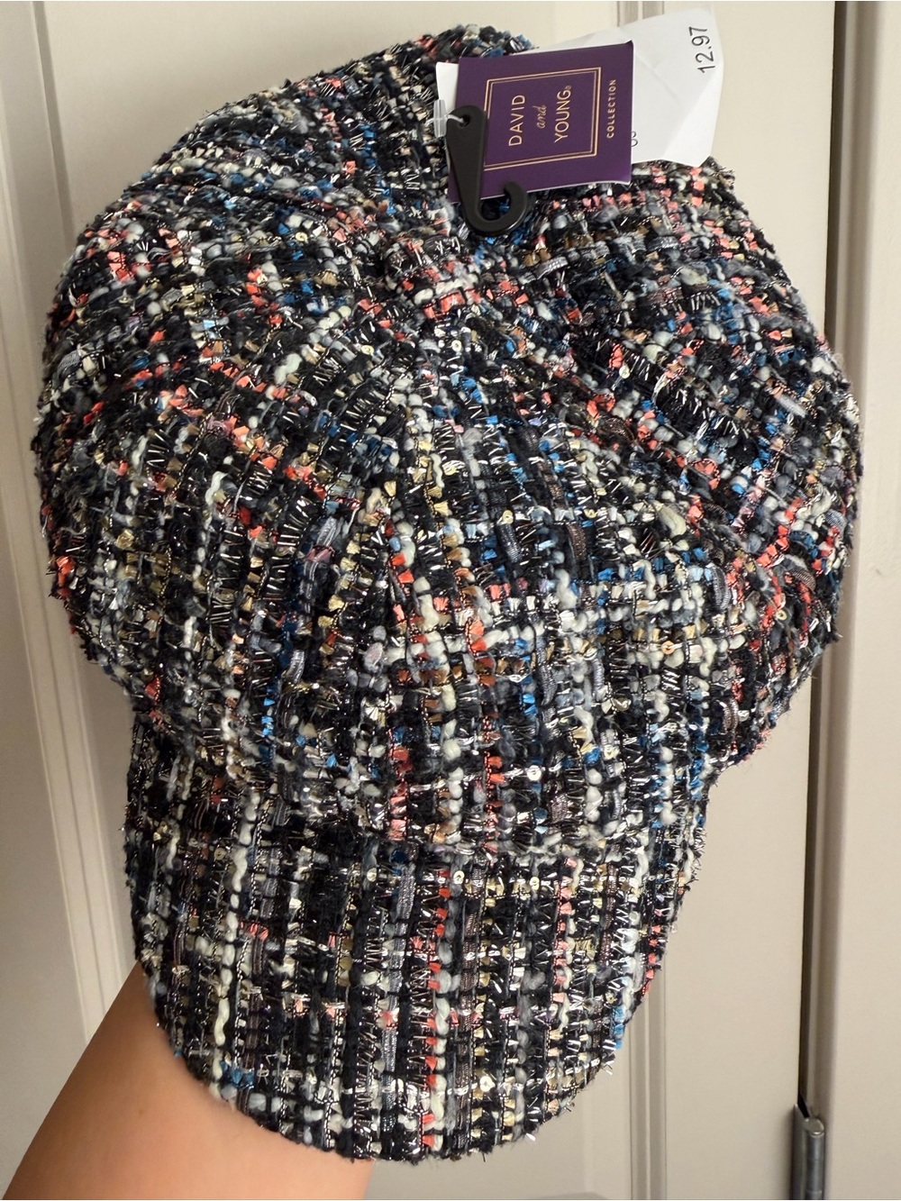 Women's Tweed Newsboy Cap - Black Multi
